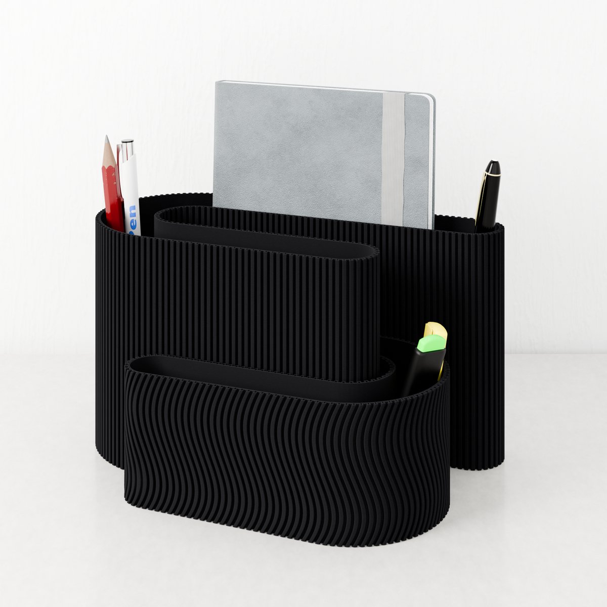 Fleuriek - Bureau organizer Zwart - Kleurrijke desk organizer - Organizer bakjes met pennenbakje voor kantoor - Decoratieve bureau opberger of pennenhouder
