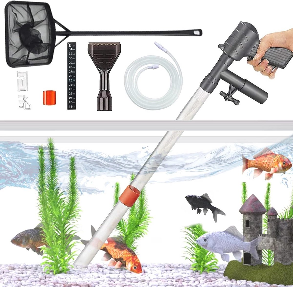 Aquariumreinigingsset, waterwisselaar voor aquaria, multifunctionele reinigingsset - semi-automatische.