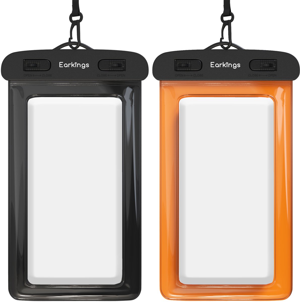 Waterdichte telefoonhoesjes - Drybag Set van 2 stuks - Onderwater Hoesje Telefoon voor Alle Telefoons - Waterdicht telefoonhoesje Earkings - Zwart & Oranje