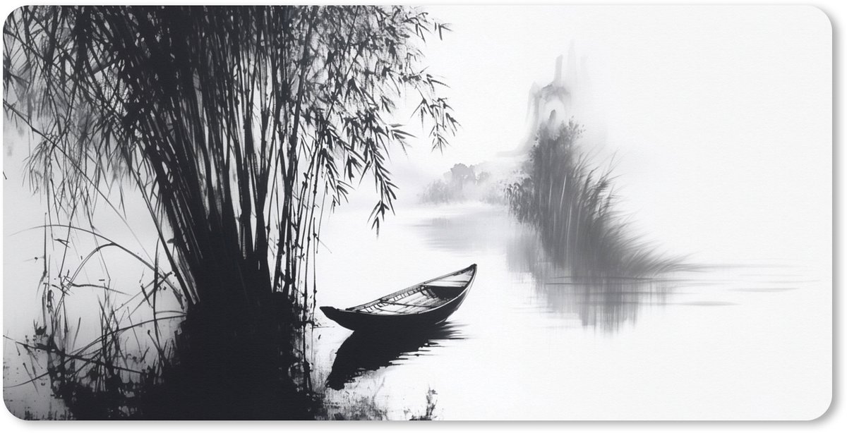 Muismat XXL 80x40 cm - Bureau onderlegger - Bureau mat Boot - Rivier - Bamboe - Wit - Bureaumat - Gaming mousepad xl - Bureaulegger groot - Computer deskmat