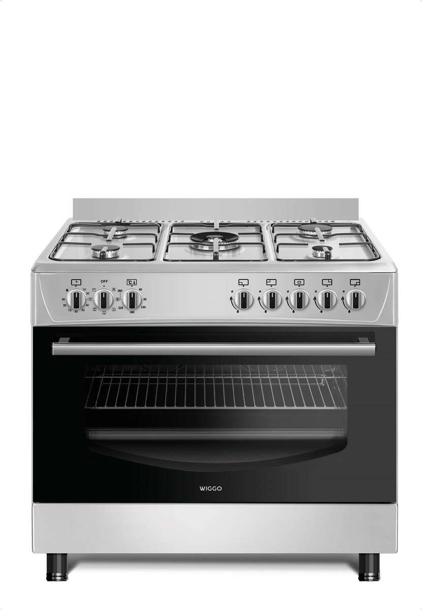 Bol.com Wiggo WO-E903B(XX) - Gasfornuis - 5 Kookzones - 5 Ovenstanden - Wokbrander - Timer - 5 Jaar Garantie - Roestvrijstaal aanbieding