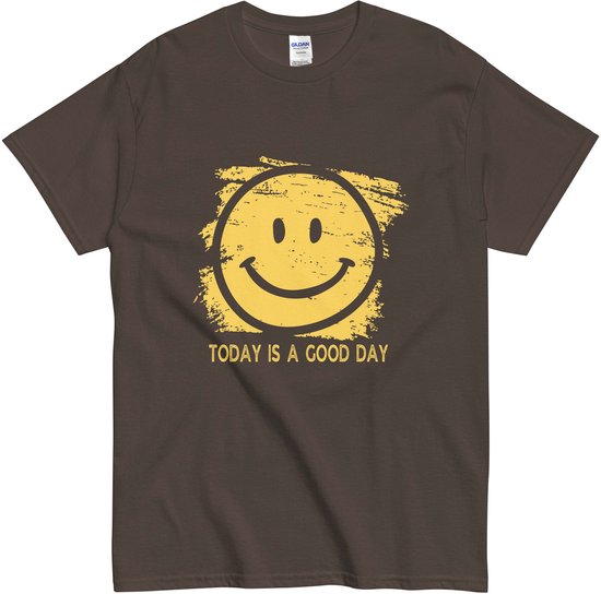 Grappig T Shirt met Motiverende Tekst: Today is a Good Day - Smiley - Dames Heren - Bruin - S