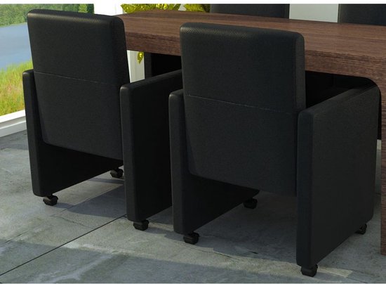 Chaises de salle à manger avec roulettes en cuir synthétique noir 2 pcs |  bol.com