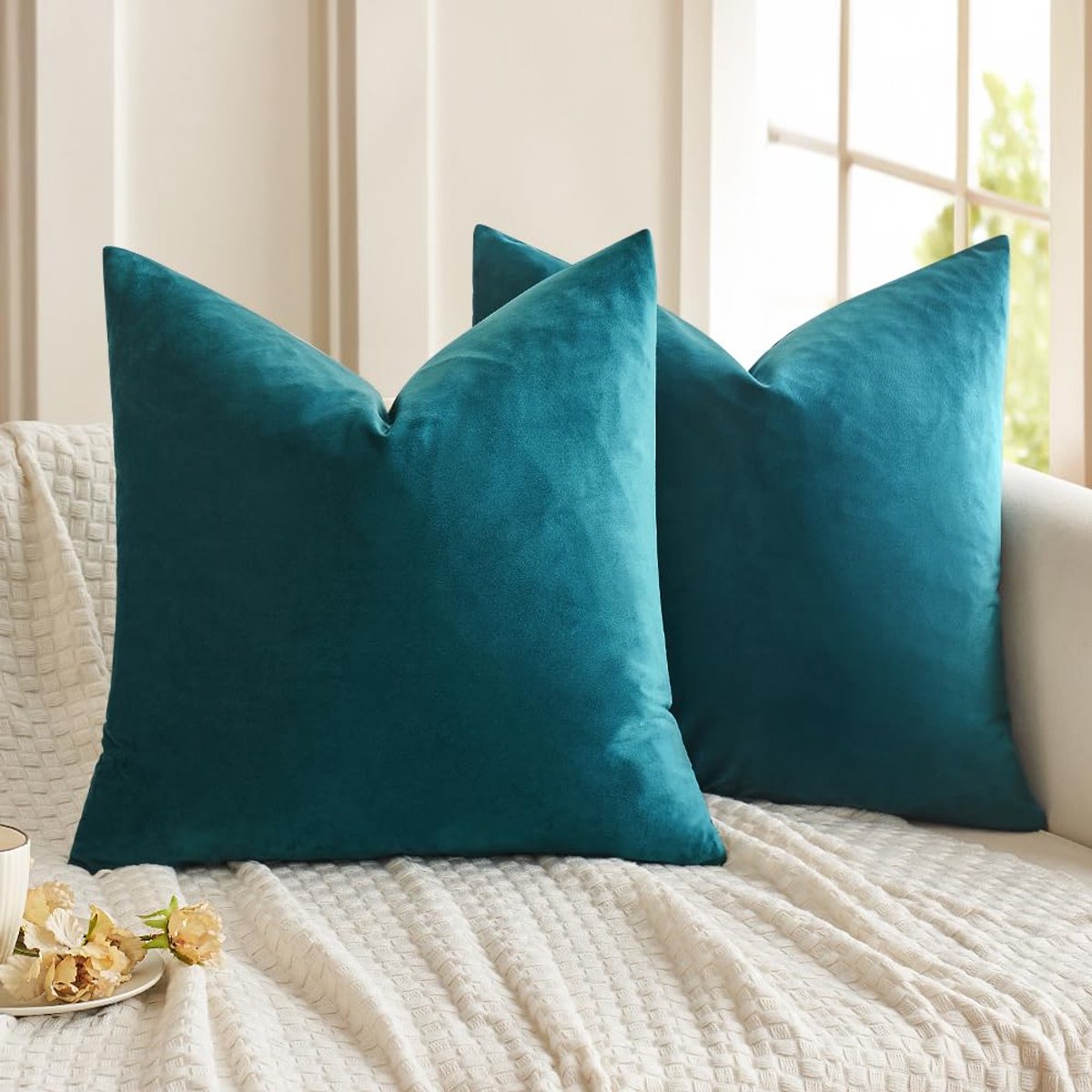 Ibenzoa Set van 2 Luxe Fluwelen Kussenslopen in Turquoise voor Stijlvolle Interieurs van 40 x 40 cm turkoois