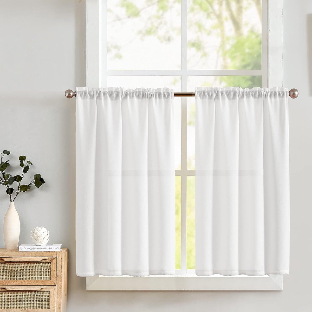 Ibenzoa® Wit Bistrogordijn Set – 90x60cm – Privacy Raamgordijn met Sjaals – Linnenlook Vitrage