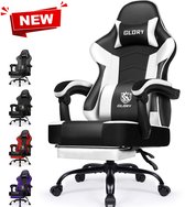 Hiaonyx Gaming Stoel - 170° Verstelbare Rugleuning - Gaming Stoel met inklapbare Voetsteun - racerstijl - Geïntegreerde Armleuningen - Maximale Belastbaarheid 150kg - Wit