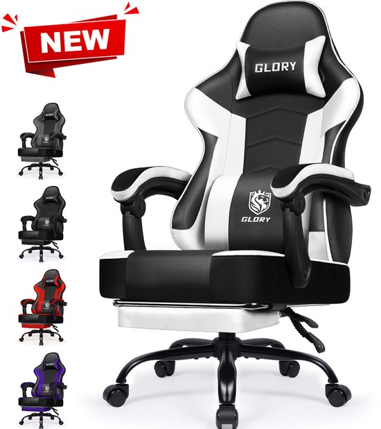 Hiaonyx Gaming Stoel - 170° Verstelbare Rugleuning - Gaming Stoel met inklapbare Voetsteun - racerstijl - Geïntegreerde Armleuningen - Maximale Belastbaarheid 150kg - Wit