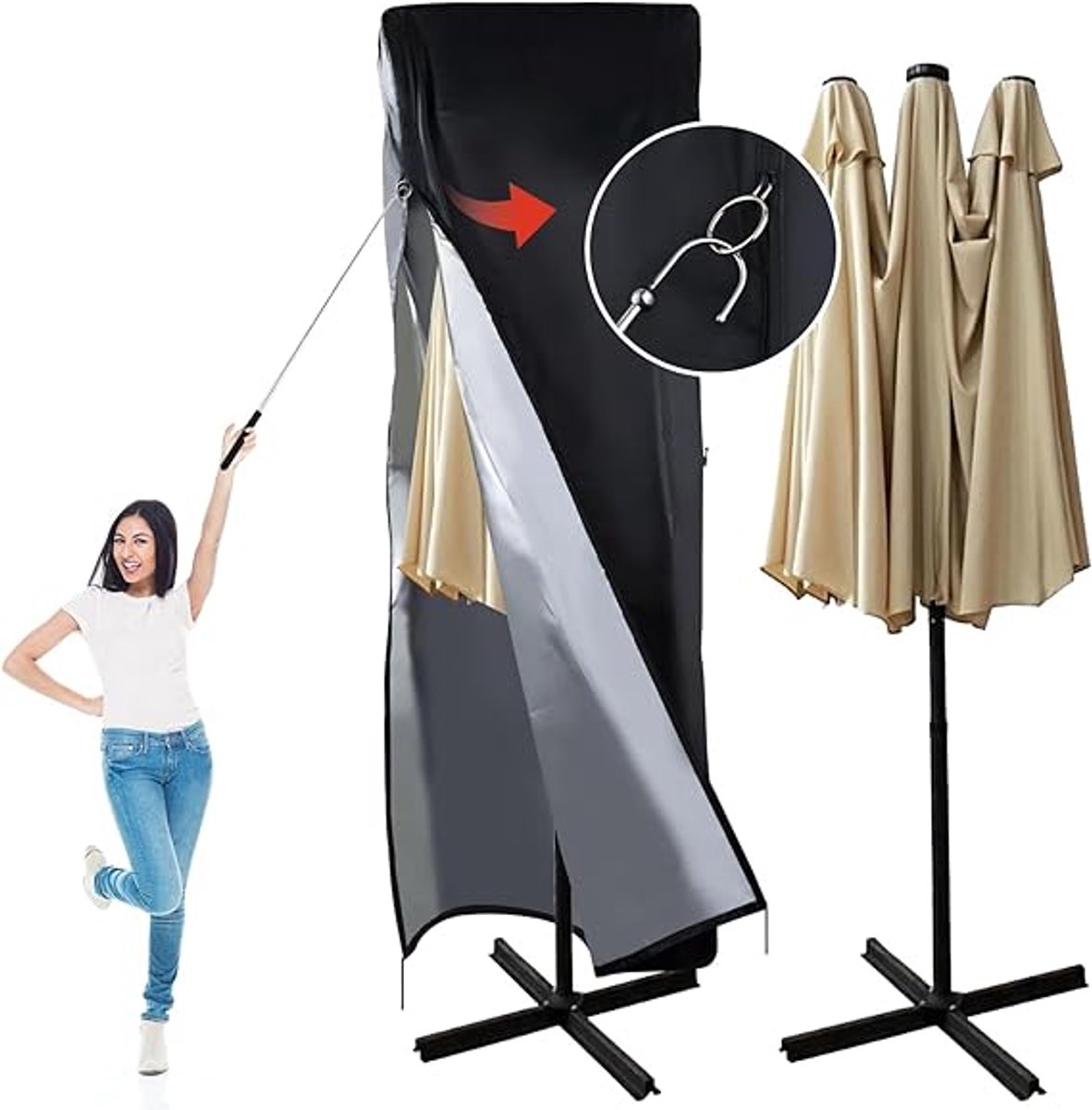 Famanu - Parasolhoes voor terrasparasol, paraplu-afdekking 420D, waterdicht, voor buiten, geschikt voor dubbelzijdige paraplu's grote parapluhoes, tuinparasol-hoes met een diameter van 390-450cm (180x70x70cm)