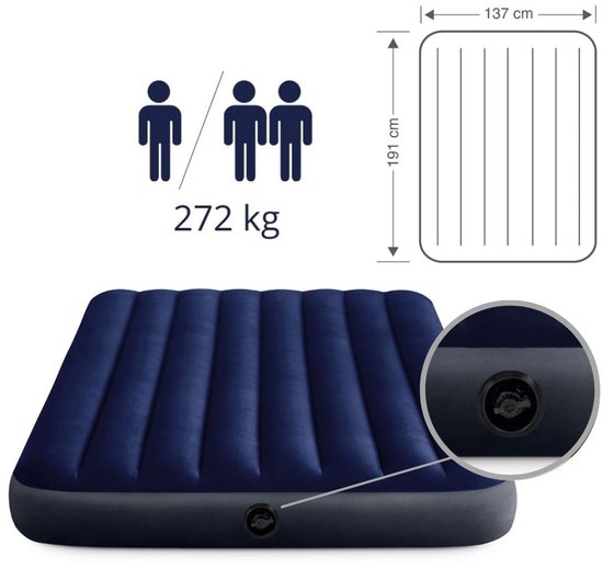 Intex Luchtbed - Twijfelaar - 137 x 191 x 25 cm - Blauw - Inclusief en Hoeslaken van Intex — afbeelding 4