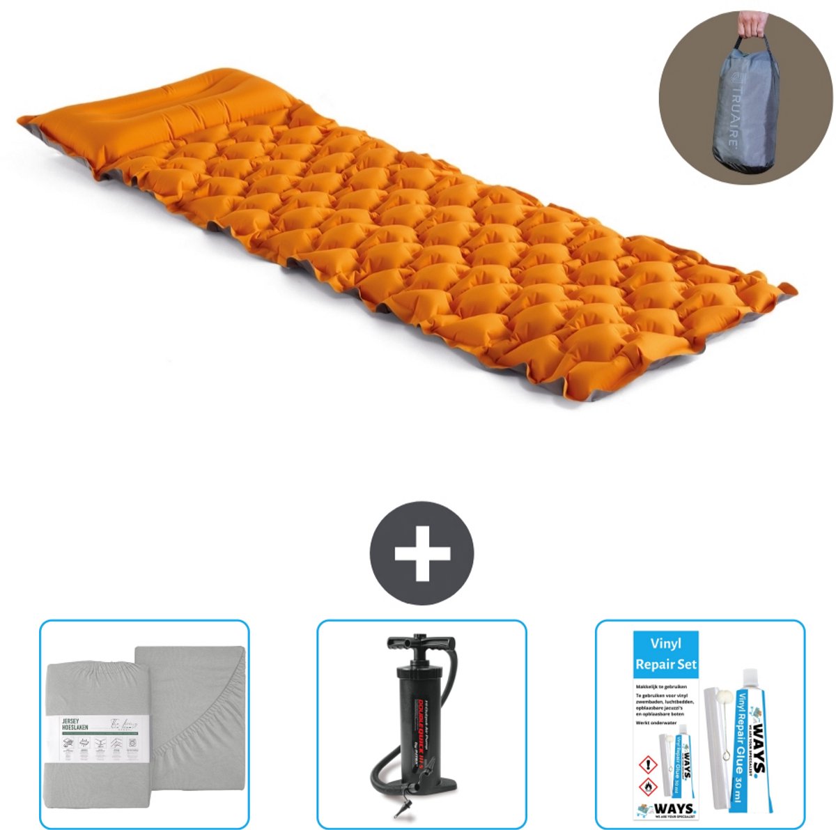 Intex Campingmat - 1-Persoons - 71 x 191 x 11 cm - Oranje - Inclusief Hoeslaken - Pomp en Reparatieset