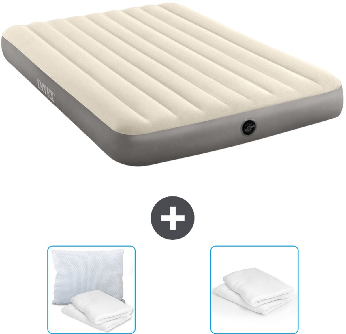 Intex Luchtbed - 2-Persoons - 152 x 203 x 25 cm - Beige - Inclusief Kussen en Kussenbeschermer