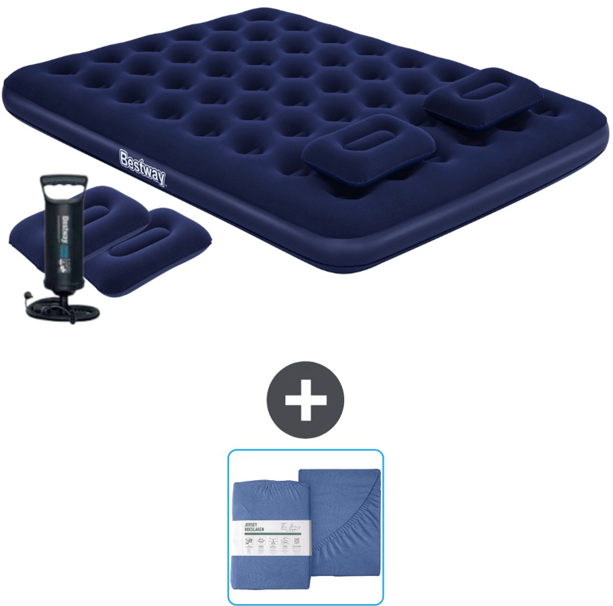 Bestway luchtbed - 2-Persoons - 152 x 203 x 22 cm - Blauw - Inclusief handpomp - kussens en Hoeslaken