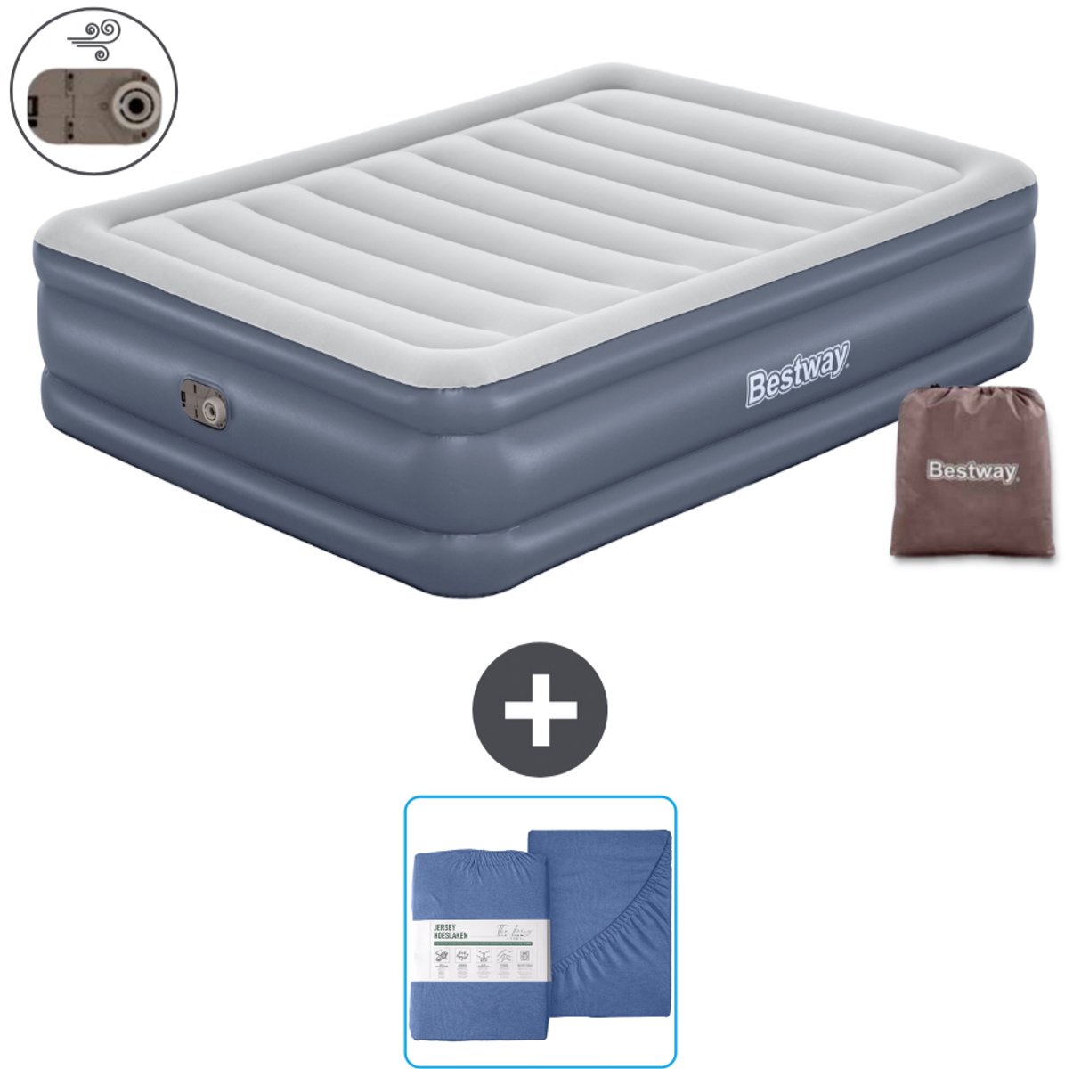 Bestway luchtbed - 2-Persoons - 152 x 203 x 51 cm - Grijs - Inclusief pomp en Hoeslaken