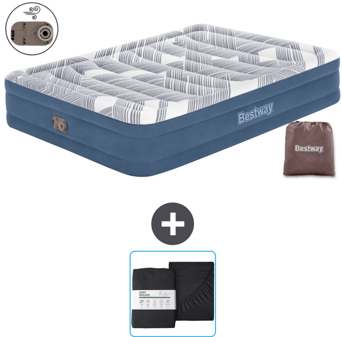 Bestway luchtbed - 2-Persoons - 152 x 203 x 36 cm - Blauw - Inclusief pomp en Hoeslaken