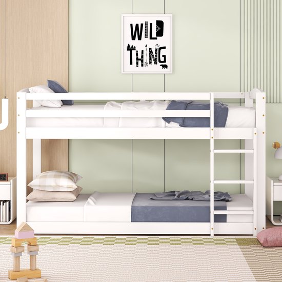 Stapelbed voor kinderen en tieners - kinderbed - massief grenen frame - eenvoudig te monteren - 90x200cm - wit - zonder matras