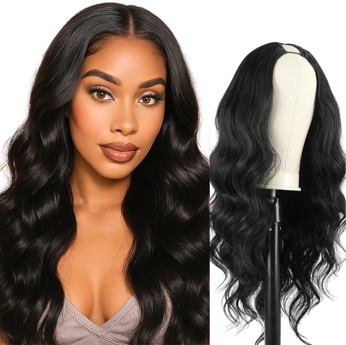 Pruik Dames Echt haarstuk - V Part Wig Human Hair - Pruik Lang Haar - Haarwerken Echt Haar - Glueless Wigs Hair - Dollsbeauty Golvende Pruik 180% Densiteit