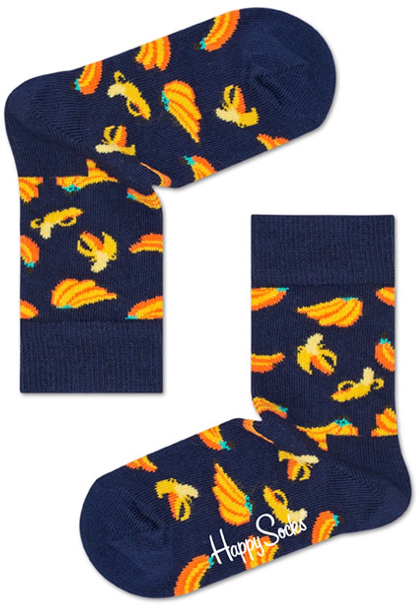 Happy Socks Kids Banana - Sokken  - Blauw/Geel - Unisex - Maat 2-3 jaar -Maat 23/26