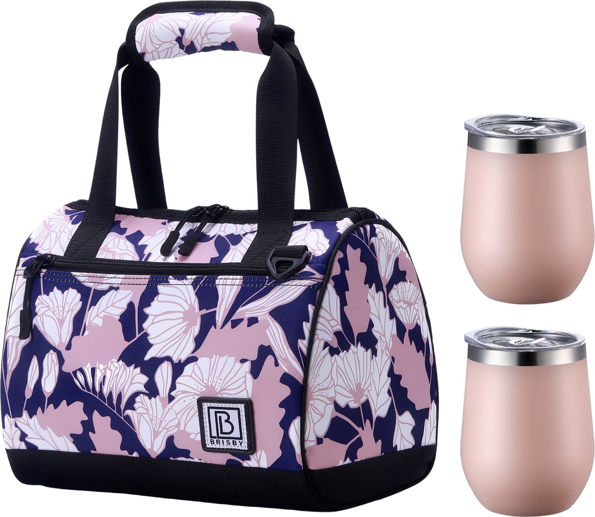 Brisby 10L Koeltas Sweet Leaves + Thermosbeker Set Roze – Voor vrouwen die altijd onderweg zijn