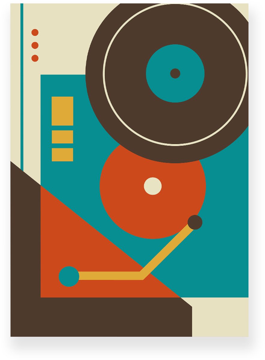 Yisual Aluminium plaat 20x30 cm - Poster - Retro Platenspeler - Oranje - Bruin - Blauw - Abstract - Vintage - Muurdecoratie - Wanddecoratie
