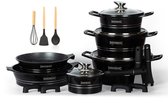 Royalty Line® ES1014 Pannenset Inductie - 17 Delige Pannensets - Pan Met Afneembare Handvaten - Oven Bestendig - Pannen Voor Alle Warmtebronnen - Antiaanbaklaag zonder PFOA & PTFE - Zwart