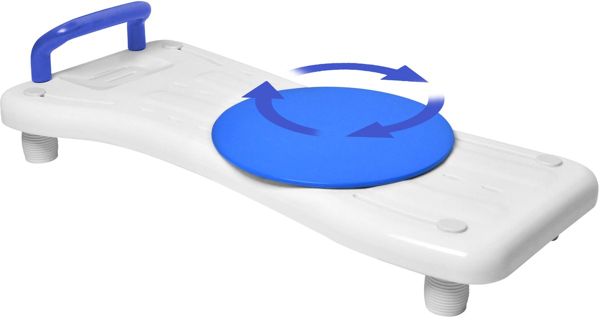Badplank Badkuipzitje Met draaitafel – Lichtgewicht Zitbank 70cm met Anti-Slip en Maximaal 150kg Draagvermogen,Blauwe leuning