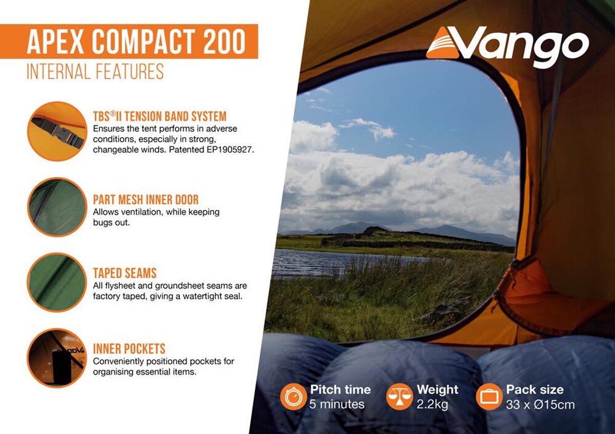Vango Apex Compact 200 - Forest Green - Koepeltent - Lichtgewicht