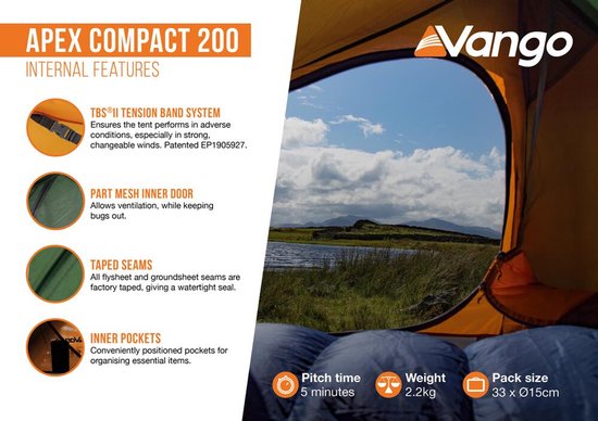 VANGO - tent - koepeltent - lichtgewicht - kamperen - Apex Compact 200 - Forest Green — afbeelding 5