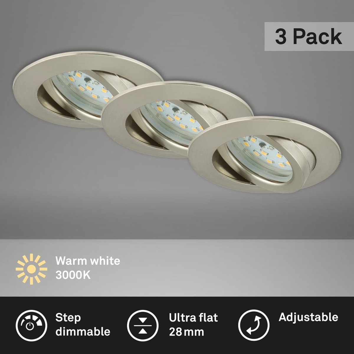 Briloner Leuchten - LED-inbouwlampen, set van 3, plafondlampen dimbaar, LED-module zwenkbaar, elk 6,5 W, 3.000 K IP23