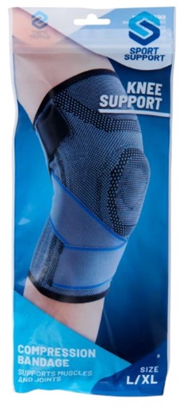 Sport Support kniebrace, grijze compressieband, maat L/XL