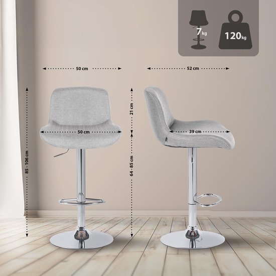 Set van 2 barkrukken met rugleuning en voetensteun, in hoogte verstelbaar en 360° draaibaar, keukenbarstoelen van kunststof, robuust en ultrastil, 2 stuks, B zuiver wit