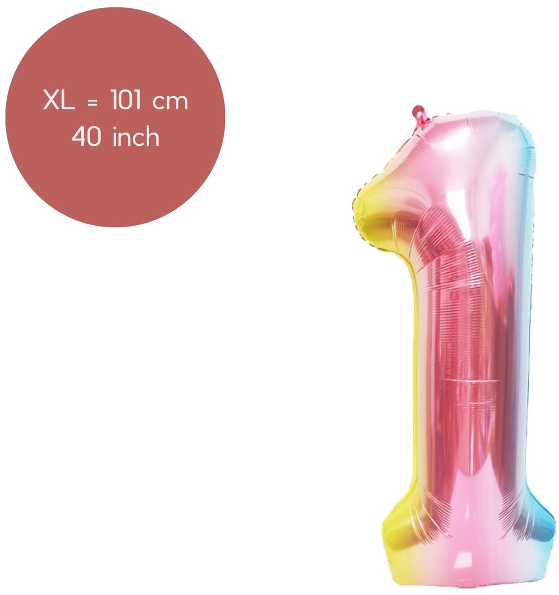 Fienosa Regenboog kleuren Cijfer 1 Ballon 101 CM - Nummer en getal - Leeftijd 1 - XL Groot - Helium Ballon- Verjaardag Ballon - Verjaardag versiering - Verjaardag Decoratie - Leeftijd verjaardag - Verjaardagsballon - Verjaardag
