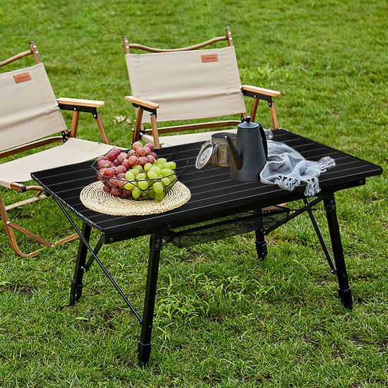 Aufun opvouwbare campingtafel, inklapbare tafel met aluminium frame, in hoogte verstelbaar, tuintafel en buffettafel, met draagtas, voor camping en balkon, 90 x 52 x 45 cm, zwart van Aufun — afbeelding 4
