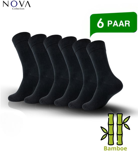 Collection Nova - Chaussettes en Bamboe - 6 paires - Zwart - Bambou Premium - Bamboo - Chaussettes homme - Bas - Anti-transpiration - Sans coutures - Taille 43-46