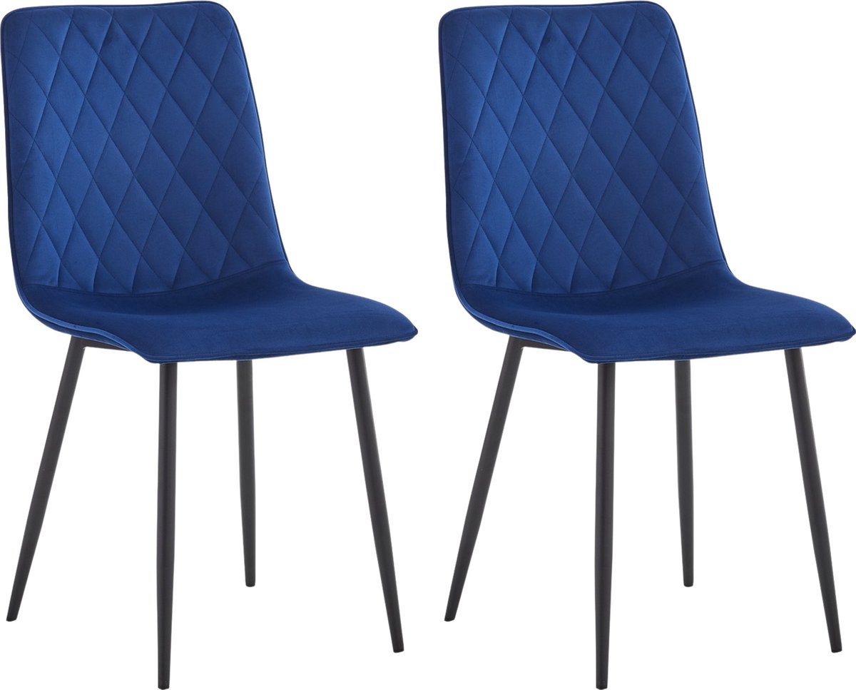 Colenis Elise Eetkamerstoel - Set Van 2 - Blauw - Velvet - Fluweel - Industrieel