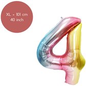 Fienosa Number Ballons numéro 4 - Arc-en-ciel - 101 cm - XL Groot - Ballon à l'hélium - Ballon d'anniversaire