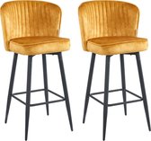 Bol.com Colenis® - Barry Barkruk - Barstoel - Set Van 2 - Okergeel - Velvet - Fluweel - Design - Industrieel - Barkrukken aanbieding