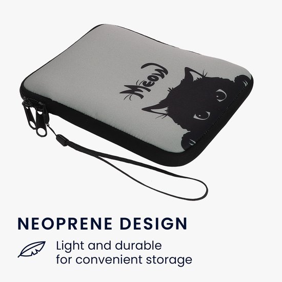 kwmobile Universele Cover voor eReader - Neopreen hoesje Kat Meow design grijs / zwart - 17 x 12 x 2 cm — afbeelding 2
