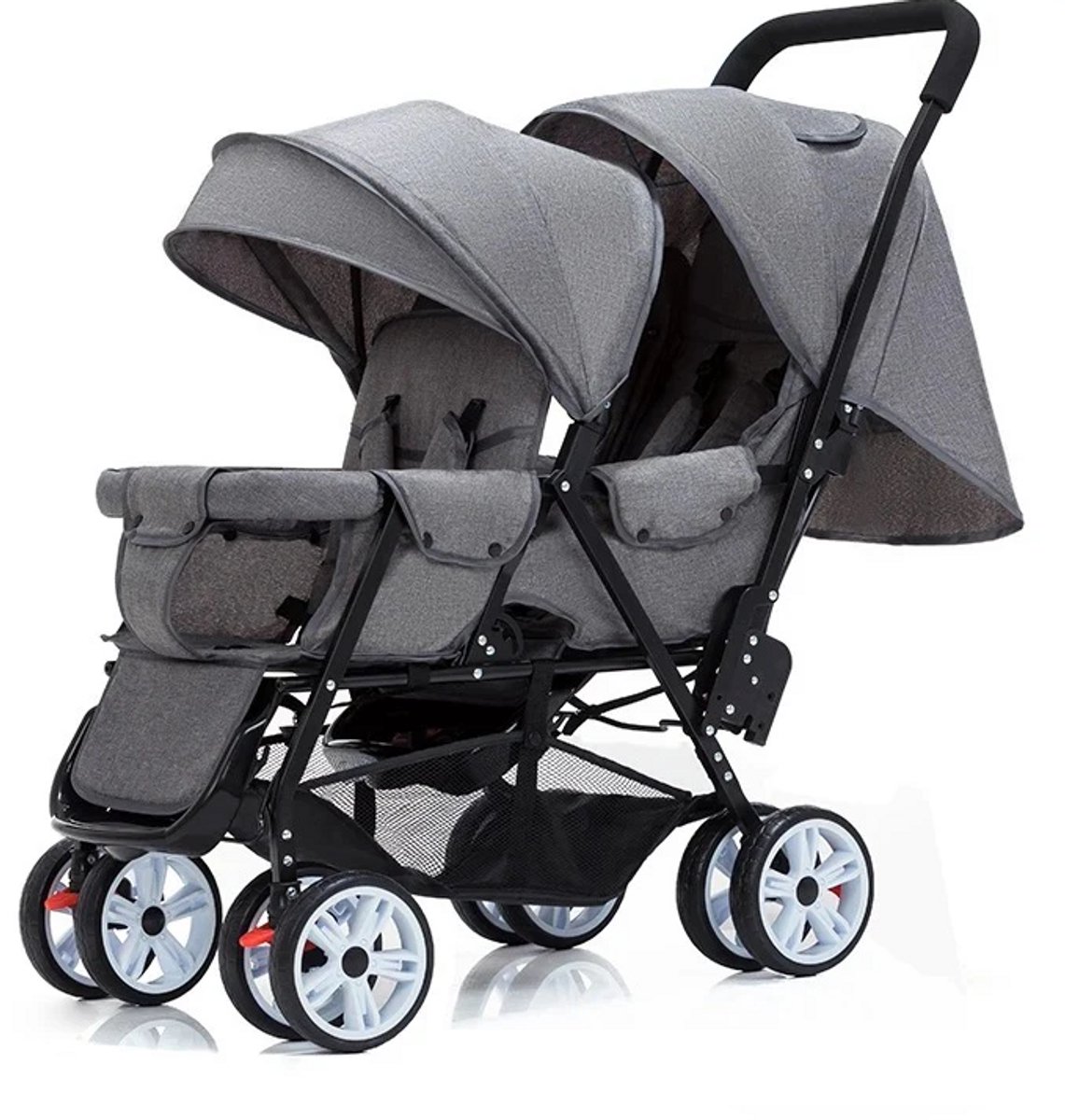 Betaalbare Goederen® dubbele kinderwagen - grijs - kinderwagen 3 in 1 - kinderwagens - wandelwagen - Multifunctionele Kinderwagen - duo kinderwagen - Autostoeltje
