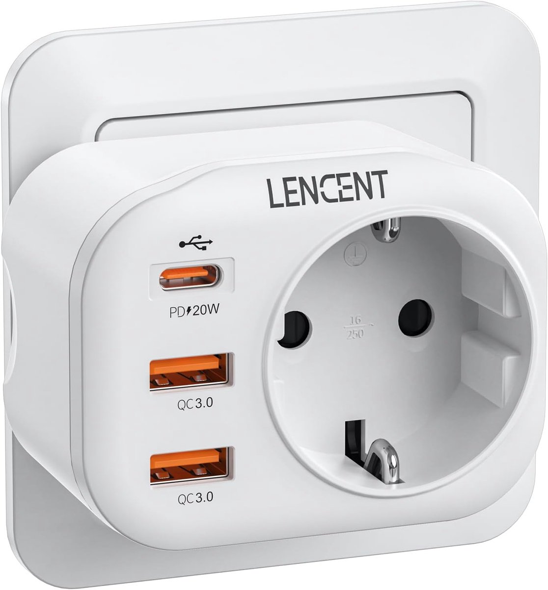 4-in-1 Stopcontact Splitter met Snelladen USB | Meerdere Stekkers met 1 PD USB-C en 2 QC USB-A 3.0