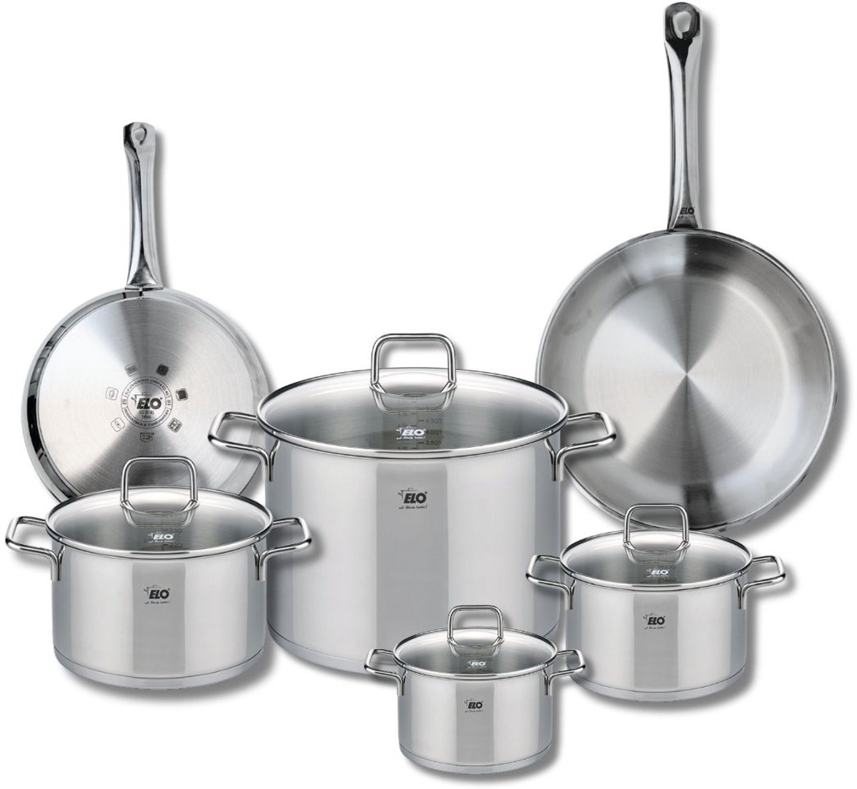 Set van 2 Koekenpannen 24 en 28 cm en 4 kookpotten 14, 16, 20 en 26 cm Elo Profi Citrin