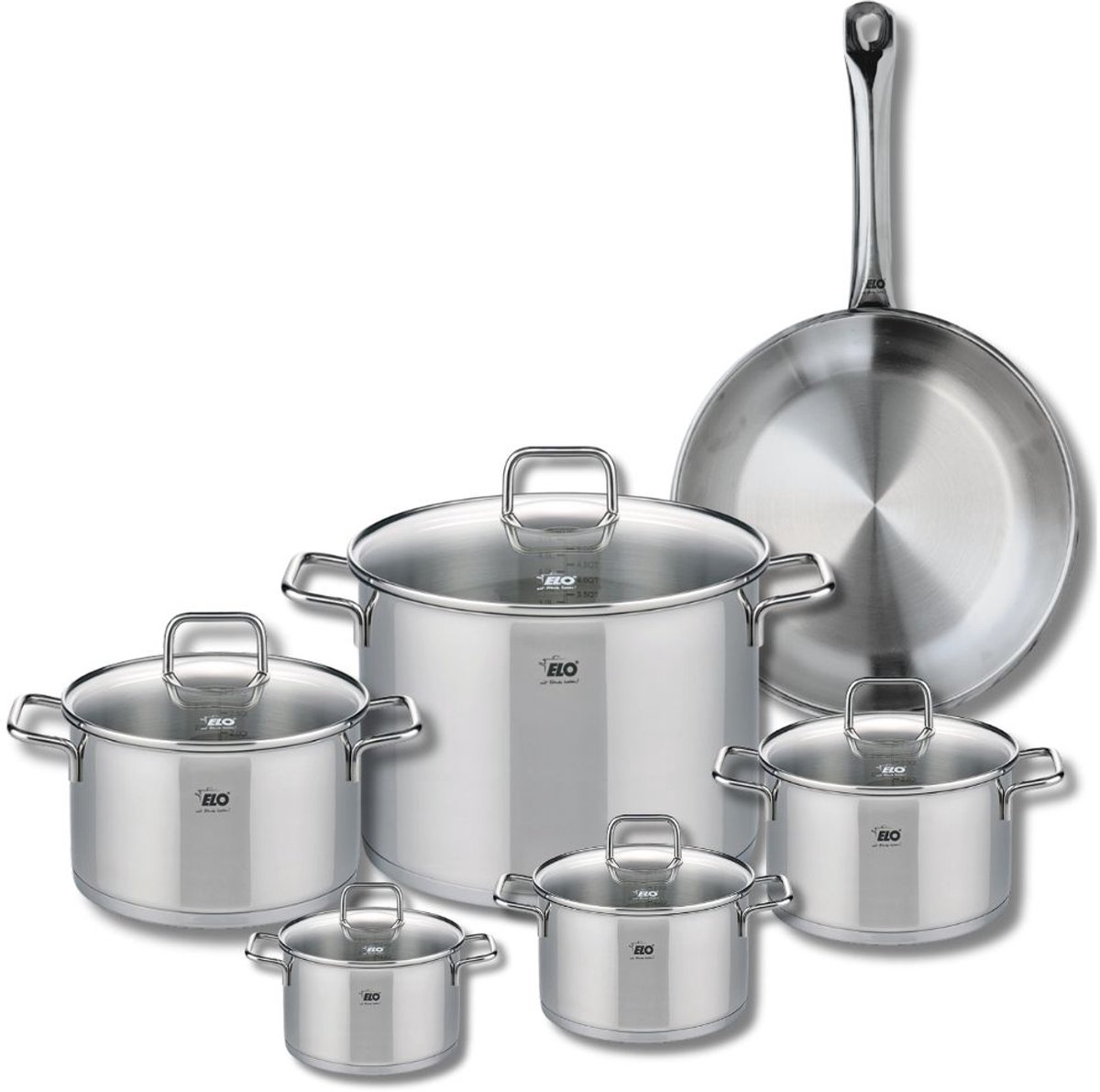 Set van 1 Koekenpan 28 cm en 5 kookpotten 12, 14, 16, 20 en 26 cm Elo Profi Citrin