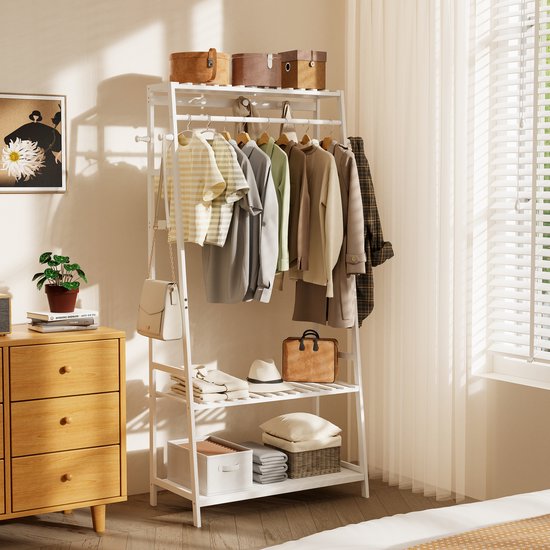 WOLTU Kledingrek Met Plank Kledingkast Open Schoenenrek Kapstok Voor Slaapkamer Hout En Staal Sr0130whe 664786724