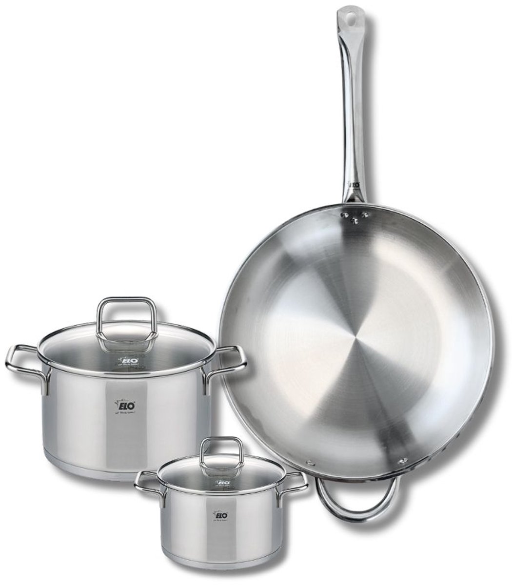 Set van 1 Koekenpan 32 cm en 2 kookpotten 14 en 20 cm Elo Profi Citrin