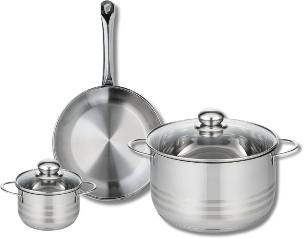 Set van 1 Koekenpan 24 cm en 2 kookpotten 12 en 24 cm Elo Profi Brillant