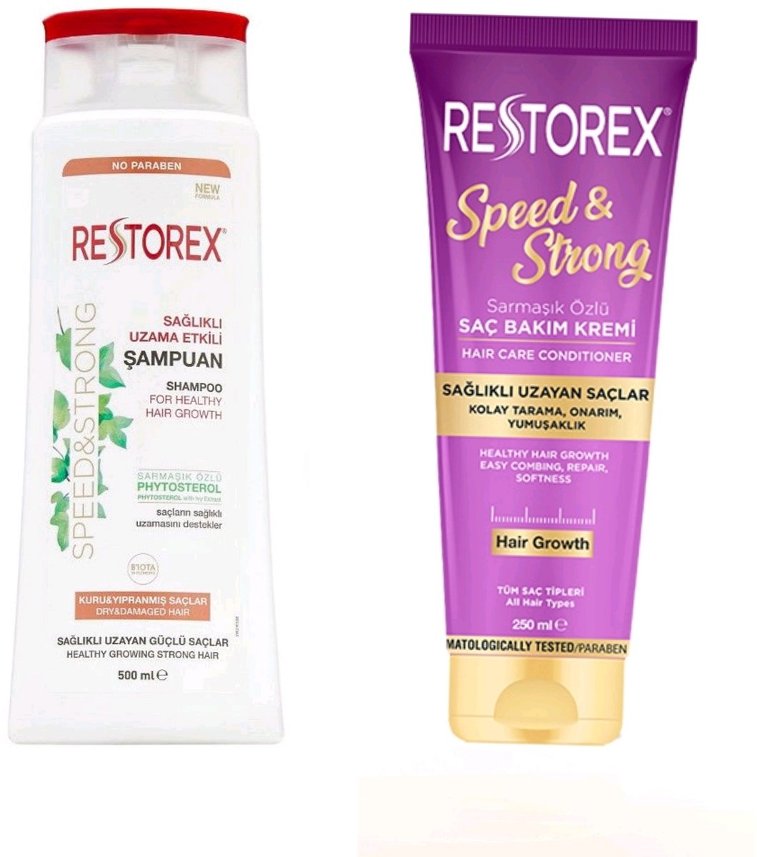 Restorex - Speed & Strong Haarverzorging set - Shampoo 500ml + haarconditioner 250 ml- voor droog haar - Herbal shampoo - Bio shampoo - Conditioner - haarverzorging