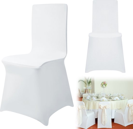 NAIZY 50 stuks stoelhoezen Universele stretch stoelhoes Witte stoelhoezen Lint stoelhoezen voor feesten, bruiloften en vieringen, Wit