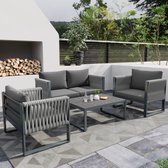 Bol.com Tuinligstoelset met gegalvaniseerd ijzeren frame touwtuinmeubilair met zitkussens en dik touw verstelbare poten set van ... aanbieding