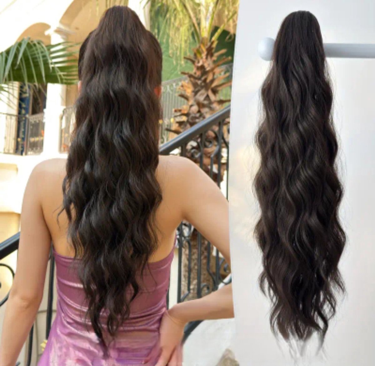 Haarextensions hairextensions lang paardenstaart met clip voor volume chocoladebruin 66cm