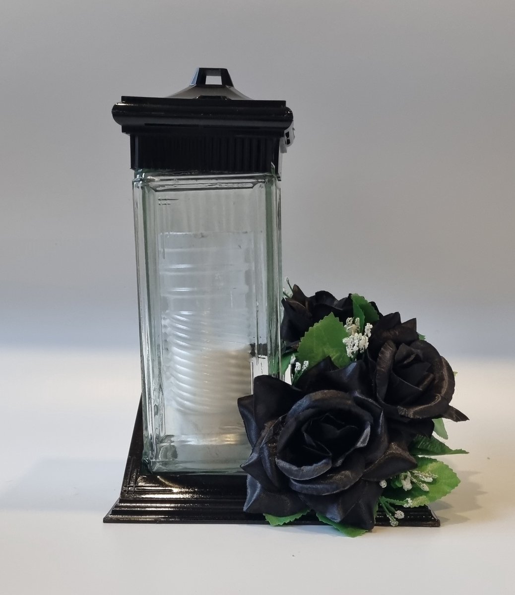 Herdenkingslicht - ZC2 - Bloemstuk - W674/61 - Zwart - Grafdecoratie - Zijdenbloemen - Kunstbloemen - Grafkaars - Graflicht
