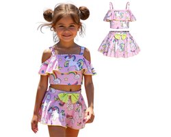 Joya Kids® Unicorn Bikini Roze Meisjes | Eenhoorn Bikini Set met Rokje | Unicorn Zwempak set |